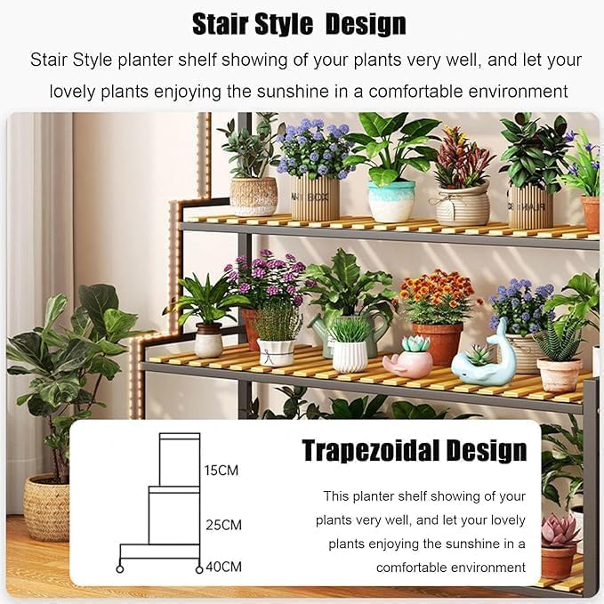 Harmony Home 3-Tier Bamboo Plant Stand – Flower Pot Display Rack for Indoor & Outdoor Garden, Greenhouse, Patio – Natural - Image 3