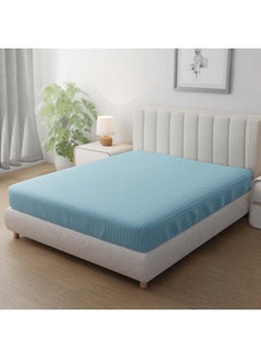 Hotel Linen Klub Deyarco Soft Comfort Stripe Microfiber Aqua Fitted Sheet Queen 150 X 200 Cm  - Image 1