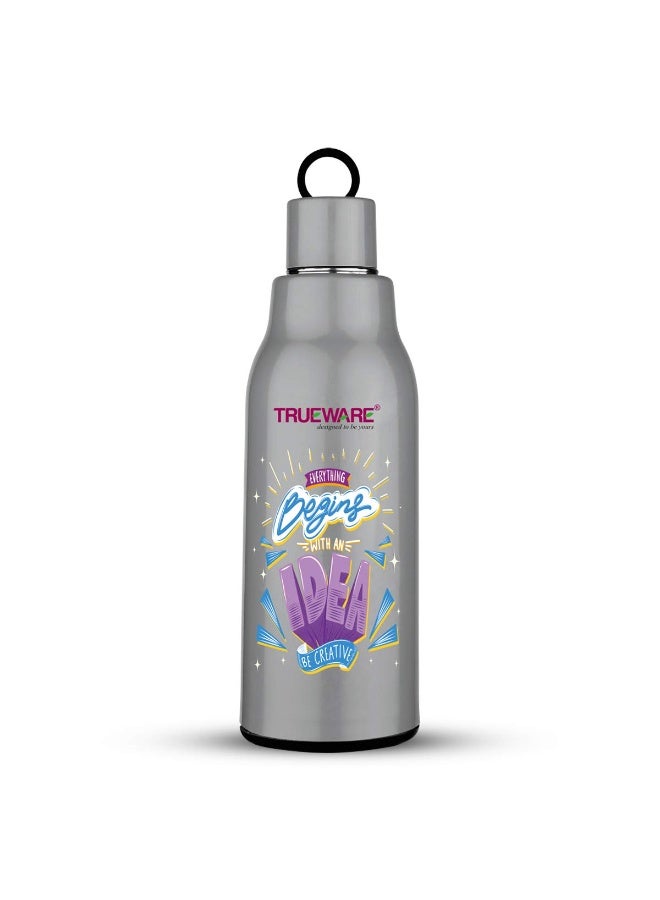 Trueware Atom 800 Insulated Inner Stainless Steel Water Bottle, 800 ml, Stainless steel finish| Grey | Leak Proof | BPA Free | Hot or Cold for Hours | Office | Gym | Hiking | Treking | Travel Bottle - Image 1