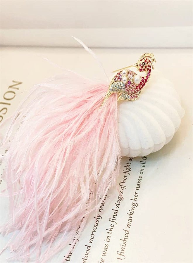 OIDIMS Rhinestone Peacock Brooches for Women Girls Fashion Exaggerated Feather Tassel Brooch Pin Elegant Dress Accessories Jewelry Charm Pearl Crystal Bird Brooches Lapel Pins Bride Wedding Clothing Art Deco Birthday Christmas Anniversary Valentine's Day Gifts Girlfriend (Pink Feather) - Image 2