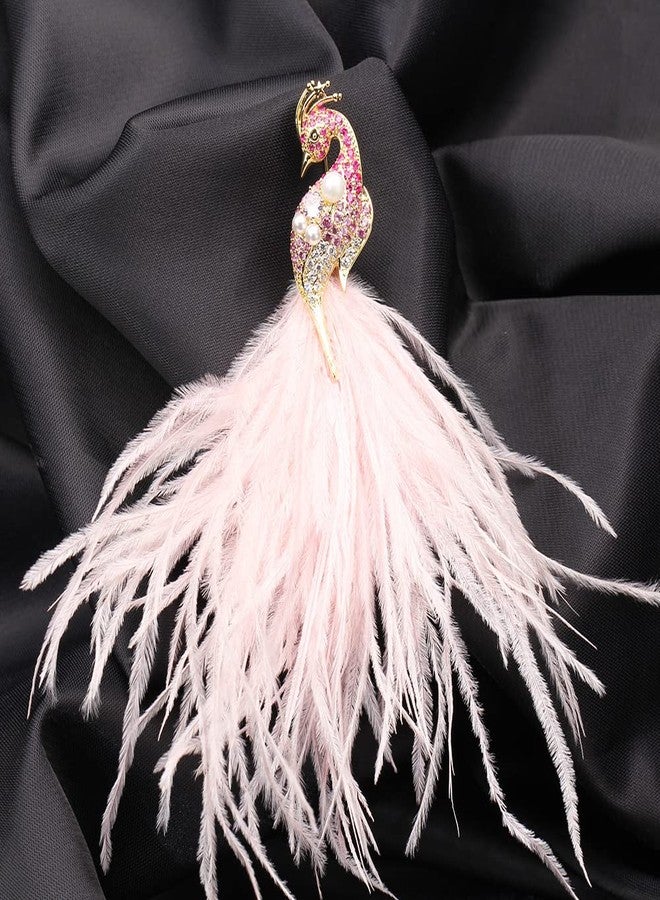 OIDIMS Rhinestone Peacock Brooches for Women Girls Fashion Exaggerated Feather Tassel Brooch Pin Elegant Dress Accessories Jewelry Charm Pearl Crystal Bird Brooches Lapel Pins Bride Wedding Clothing Art Deco Birthday Christmas Anniversary Valentine's Day Gifts Girlfriend (Pink Feather) - Image 5