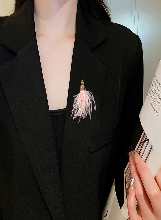 OIDIMS Rhinestone Peacock Brooches for Women Girls Fashion Exaggerated Feather Tassel Brooch Pin Elegant Dress Accessories Jewelry Charm Pearl Crystal Bird Brooches Lapel Pins Bride Wedding Clothing Art Deco Birthday Christmas Anniversary Valentine's Day Gifts Girlfriend (Pink Feather) - Image 4