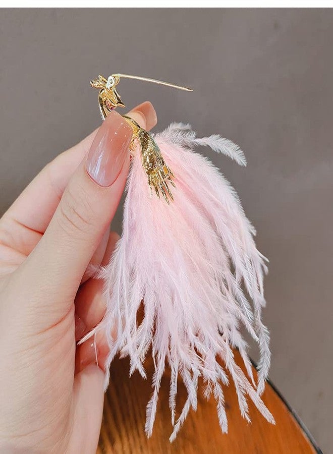 OIDIMS Rhinestone Peacock Brooches for Women Girls Fashion Exaggerated Feather Tassel Brooch Pin Elegant Dress Accessories Jewelry Charm Pearl Crystal Bird Brooches Lapel Pins Bride Wedding Clothing Art Deco Birthday Christmas Anniversary Valentine's Day Gifts Girlfriend (Pink Feather) - Image 3