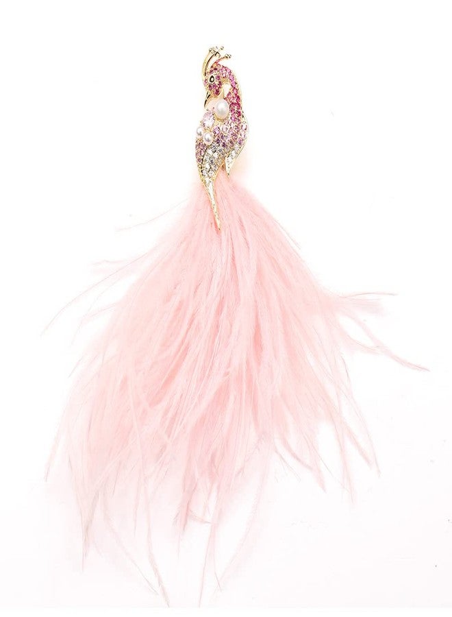 OIDIMS Rhinestone Peacock Brooches for Women Girls Fashion Exaggerated Feather Tassel Brooch Pin Elegant Dress Accessories Jewelry Charm Pearl Crystal Bird Brooches Lapel Pins Bride Wedding Clothing Art Deco Birthday Christmas Anniversary Valentine's Day Gifts Girlfriend (Pink Feather) - Image 1