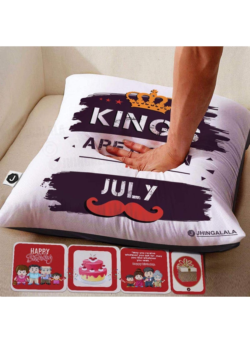 Jhingalala Jhingalala Kings are Born in July Printed Cushion with Filler and Greeting Card Gift for Brother Gift for Husband Gift for Son Gift for Boyfriend Gift for Boys Gift for Birthday Special  - Image 3