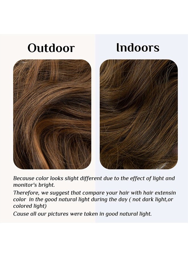 SARLA إكستنشن شعر خفي بلون بني داكن/ذهبي للنساء، مموج ومجعد، قطعة شعر صناعية بطول 16 إنش، رأس قابل للتعديل بدون مشبك - Image 2