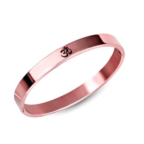 MEENAZ Bracelet for Men Stainless Steel | Aum Om Kada for men Bracelets | Bracelet for Boys Rose Gold,Kada | Waterproof, Anti-tarnish Bracelet golden, Rust-free, Skin friendly | 8 mm Bracelets for Men - Image 1