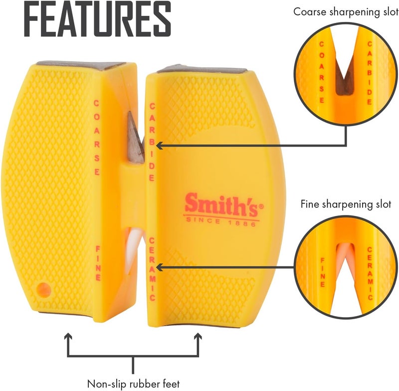 Smiths CCKS 2-Step Knife Sharpener - Yellow - 2-Step Preset Coarse & Fine Slots - Outdoor Handheld Knife Sharpener - Fishing, Hunting, Fillet, Pocket Knives - Compact Plastic Portable Keychain Tool - Image 2