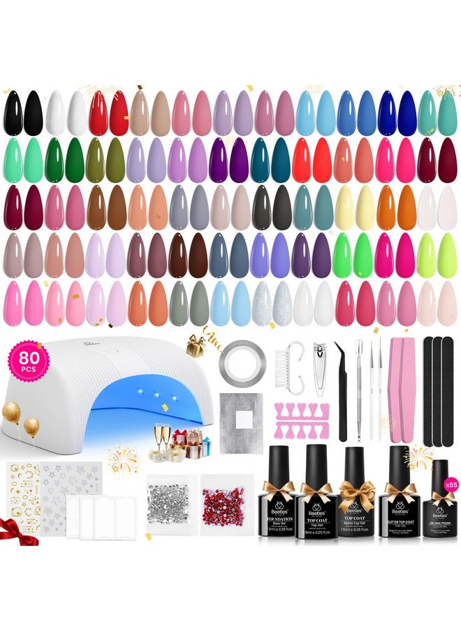 beetles Gel Polish - Beetles Gel Nail Polish Kit with U V Light 80Pcs Color Enchantment 55 Colors Gel Polish Starter Kit with Base Top Coat Nail Art Stickers Manicure Tools Valentine's Day Gift for Women - Image 1