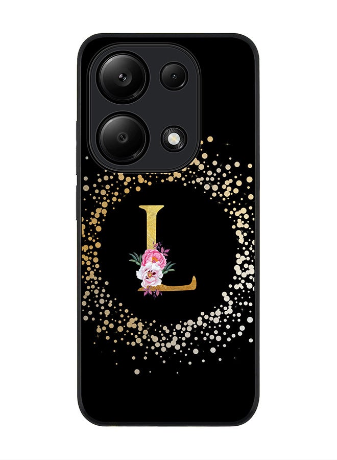 Stylizedd Rugged Case for Xiaomi Redmi Note 13 Pro 4G / Xiaomi Poco M6 Pro 4G Cover- Custom Monogram Initial Letter Floral Pattern Alphabet- L(Black) - Image 1
