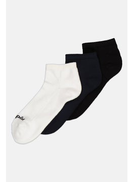 Algspar Men 3 Pair Brand Logo Quarter Socks, Black/White/Navy  - Image 2