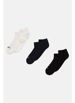 Algspar Men 3 Pair Brand Logo Quarter Socks, Black/White/Navy  - Image 1