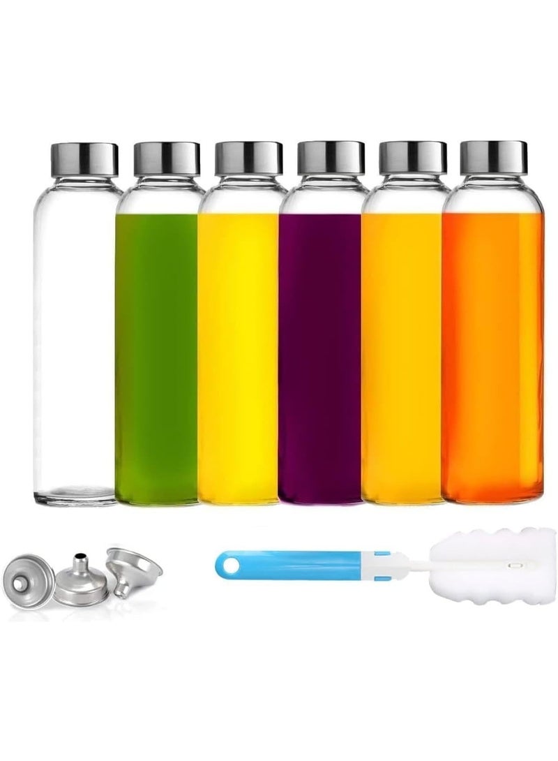 6 حزمة زجاجات مياه زجاجية واضحة 500 مل مع أغطية مقاومة للتسرب ، زجاجات عصير قابلة لإعادة الاستخدام مع فرشاة تنظيف وقمود ، حاويات مشروبات واسعة الفم للتعصير ، الملصقات ، الصلصات ، تخزين الثلاجة - Image 1
