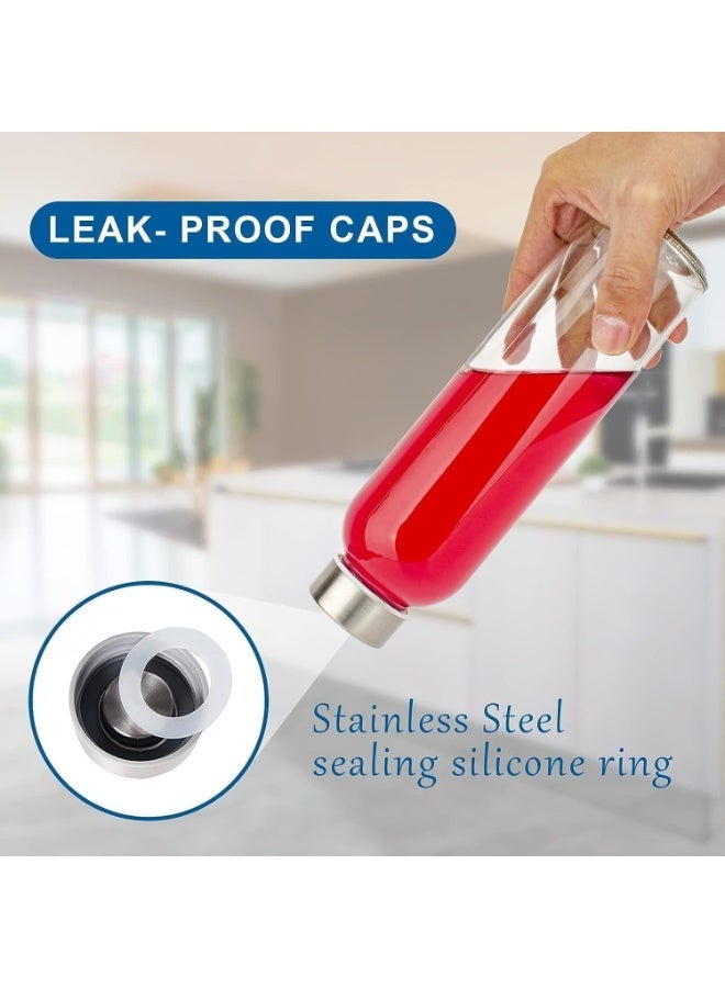 6 حزمة زجاجات مياه زجاجية واضحة 500 مل مع أغطية مقاومة للتسرب ، زجاجات عصير قابلة لإعادة الاستخدام مع فرشاة تنظيف وقمود ، حاويات مشروبات واسعة الفم للتعصير ، الملصقات ، الصلصات ، تخزين الثلاجة - Image 3