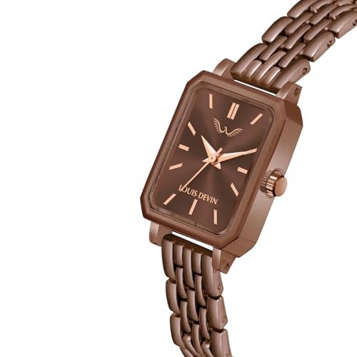 LOUIS DEVIN Brown Bracelet Metal Chain Analog Wrist Watch for Women (Brown Dial) | LD-LS193-BRWCH - Image 4