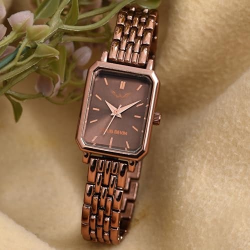 LOUIS DEVIN Brown Bracelet Metal Chain Analog Wrist Watch for Women (Brown Dial) | LD-LS193-BRWCH - Image 3