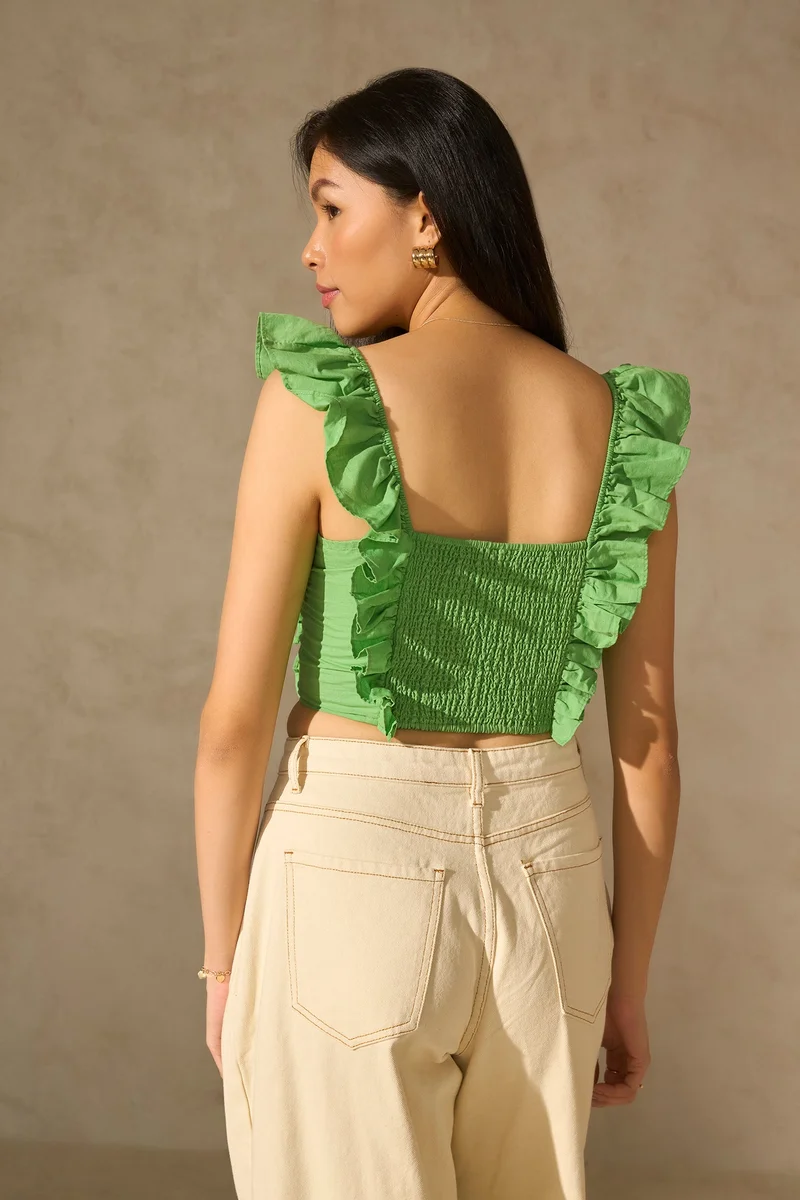 فيرجيو Linen Textured Vacation Ruffle Tops for Women