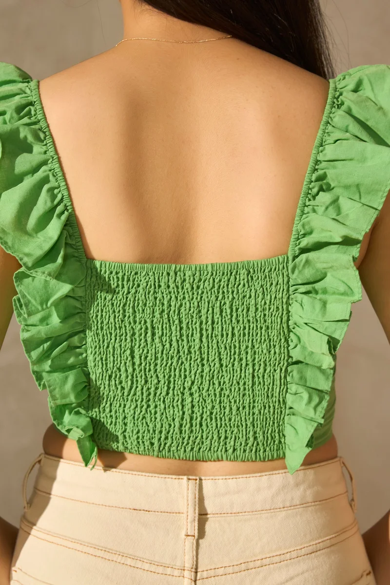 فيرجيو Linen Textured Vacation Ruffle Tops for Women