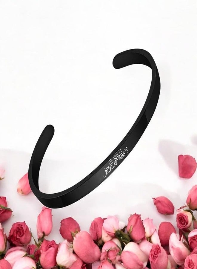 The Men Gift Religious Islam Name of God Amulet Bangle for Muslim Arab Protection Jewellery Gifts for Men Women Black Stainless Steel ShivBLRKa2025158 - Image 4