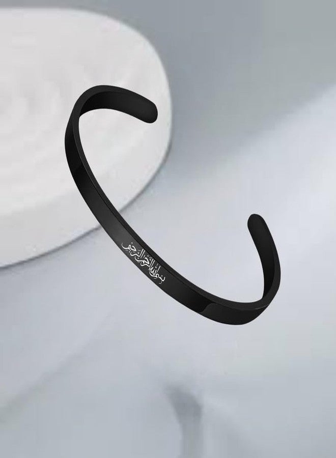 The Men Gift Religious Islam Name of God Amulet Bangle for Muslim Arab Protection Jewellery Gifts for Men Women Black Stainless Steel ShivBLRKa2025158 - Image 3
