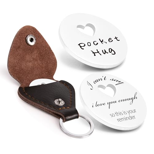 Qunrwe Pocket Hug Token,Long Distance Gifts Keepsake,Double Sided Inspirational Thinking of you Gift with Leather Keychain (Circle-I can't say i love you enough) - Image 1