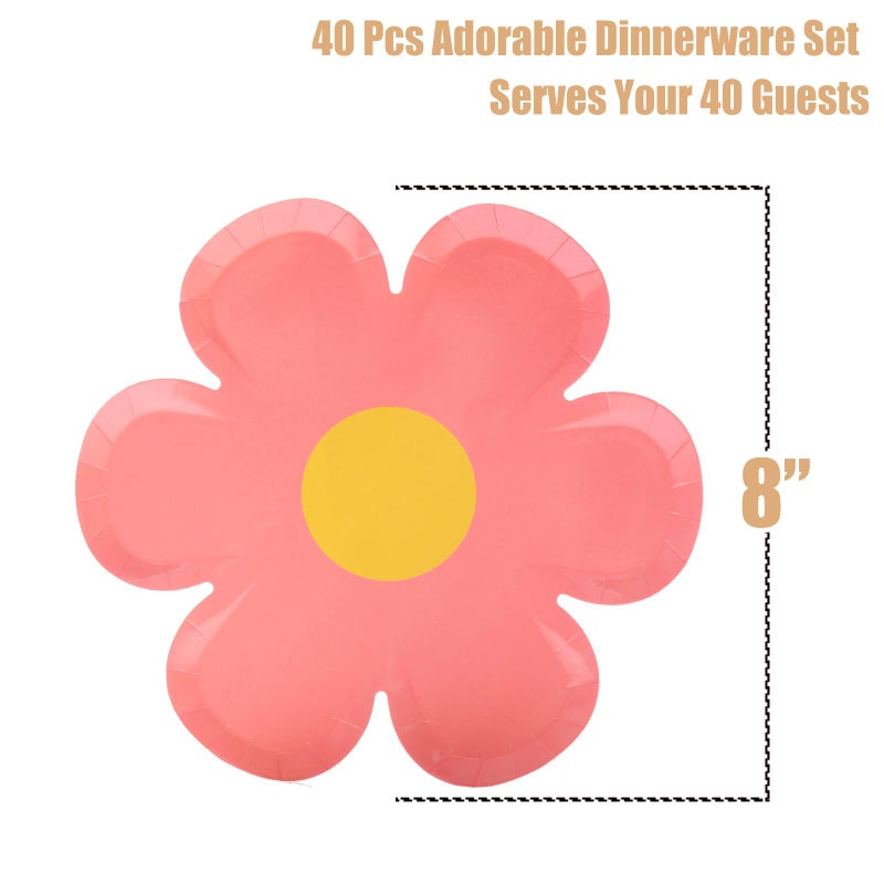 GGBOY 40PCS Daisy Plates Flower Paper Plates  8"" Daisy Paper Plates Flower Plates Disposable  Groovy Plates Spring Daisy Party Paper Plates Cute Flower Shaped Paper Plates Daisy Party Supplies - Image 4