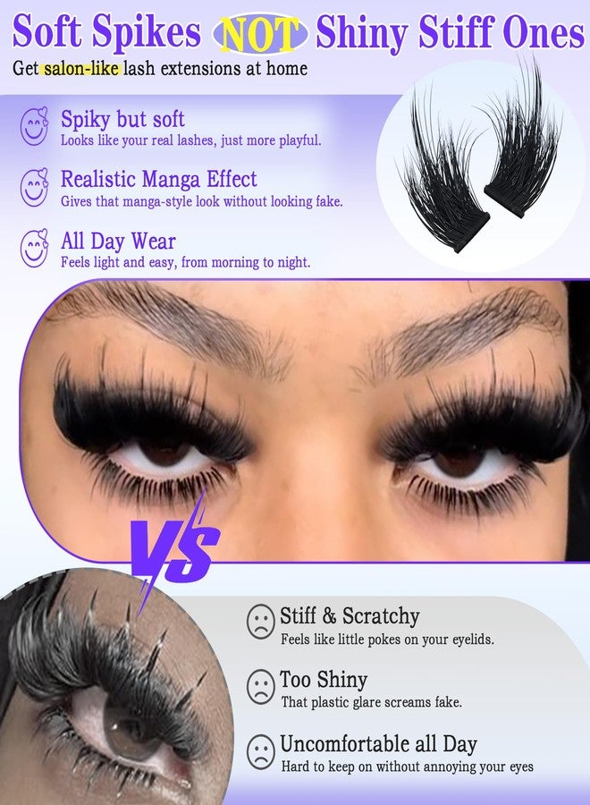 FOINEMYED Lash Clusters with Spikes 300D Manga Volume Lash Clusters Evil Look Eyelash Clusters 10-22MM Thick Eyelash Extensions D-Curly Individual Lash Extensions DIY at Home by FOINEMYED - Image 3
