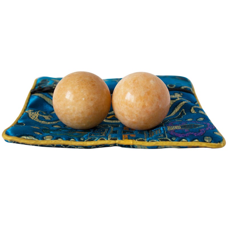Addune A Pair of Chinese Baoding Balls Orange Health Massage Balls Stress Relieve Hand Exercise Balls Natural Marble Orange 14
