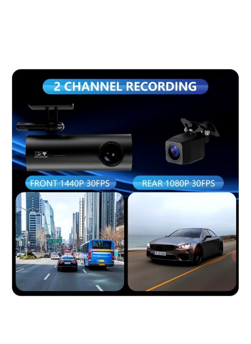 Car DVR Black Box Mini Camera Dashcam Front And Rear 2K Dash Cam For Car 24 Hour Parking Monitoring Loop Recording Voice Prompts