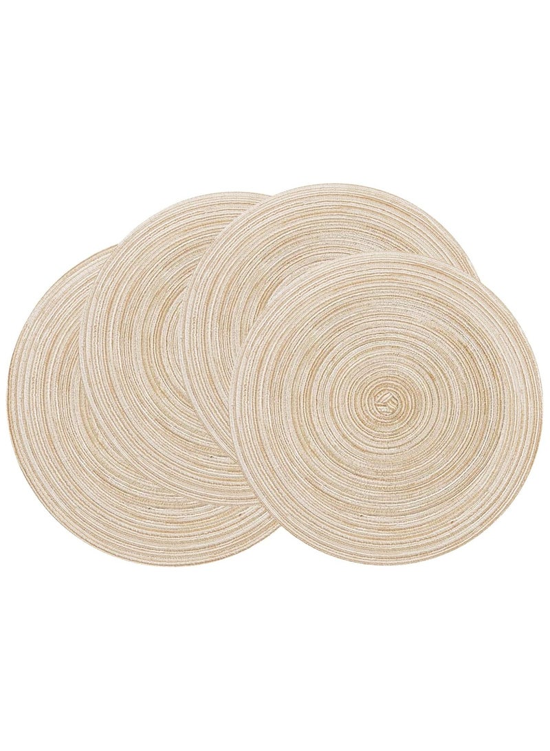 مفارش طاولة، مفارش دائرية مضفرة لطاولة الطعام بقطر 15 بوصة، مفارش مطبخ قطنية مقاومة للحرارة وغير قابلة للانزلاق قابلة للغسل (بيج، مجموعة من 4) - Image 1