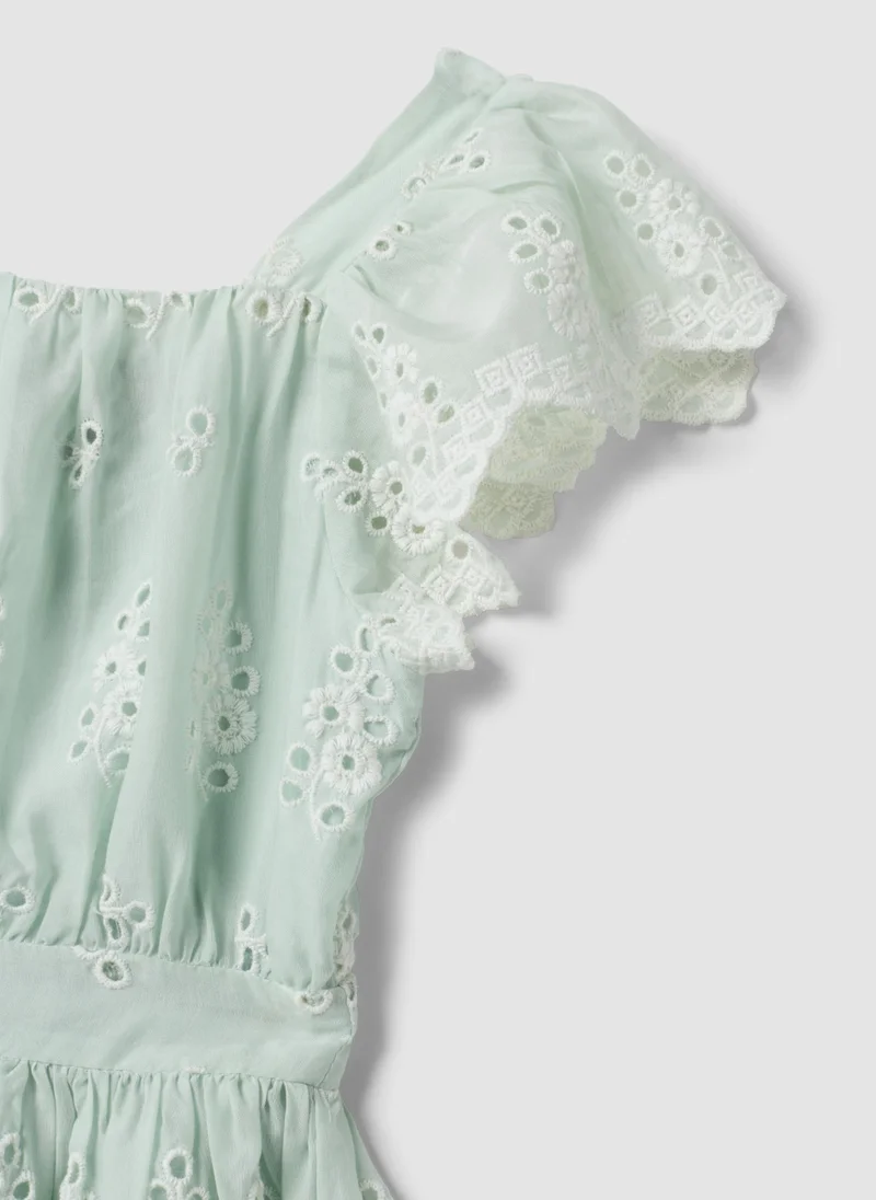 Ovs  OVS Green Broderie Anglaise Viscose And Cotton Blend Dress For Girls, Regular Fit for Women | Best Price UAE