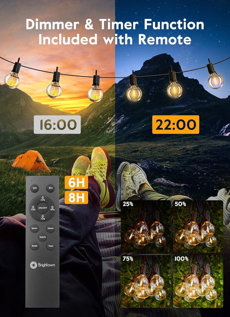 Brightown 38Ft Outdoor String Lights with Remote & 15 Shatterproof LED Bulbs - Waterproof Patio Hanging Lamps for Porch Balcony Bistro Cafe - Image 3