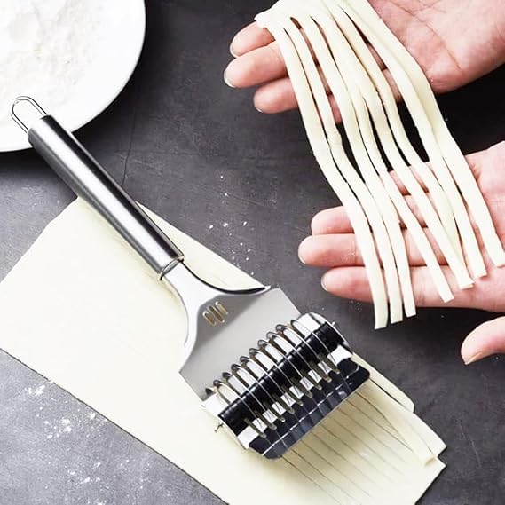 Pavan E Commerce Stainless Steel Pasta Maker Spaghetti Cutter Fettuccine Noodle Lattice Roller Dough Docker for Kitchen Cooking Pack of 1 Noodle Cutter L S 1 4  - Image 1