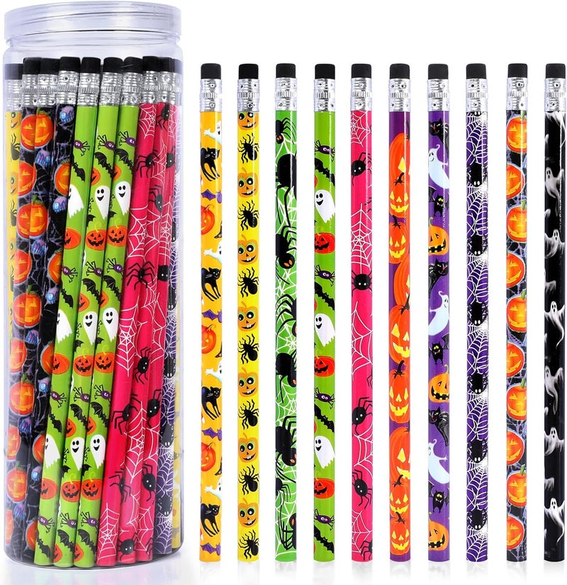 HINZER 50Pcs Halloween Pencils Kids Colored Pencils with Erasers Assorted Pattern Pencils for Halloween Gifts Party Favors Trick or Treat Halloween Goodies Bags Filler Classroom Rewards for Child Adult - Image 1