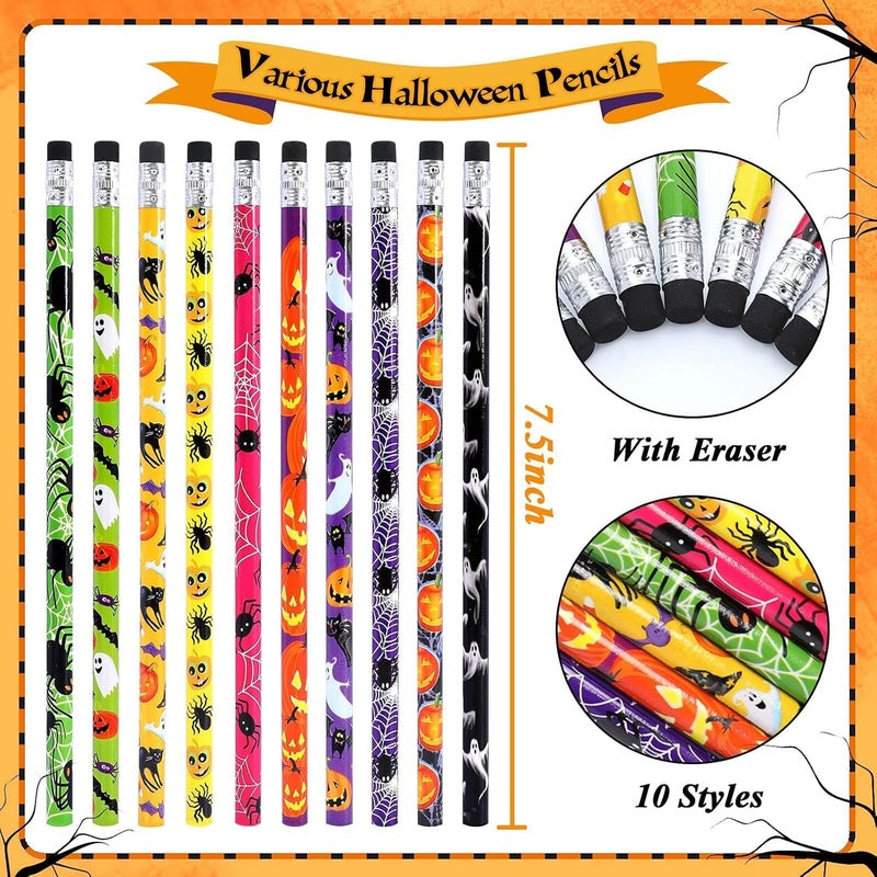 HINZER 50Pcs Halloween Pencils Kids Colored Pencils with Erasers Assorted Pattern Pencils for Halloween Gifts Party Favors Trick or Treat Halloween Goodies Bags Filler Classroom Rewards for Child Adult - Image 2