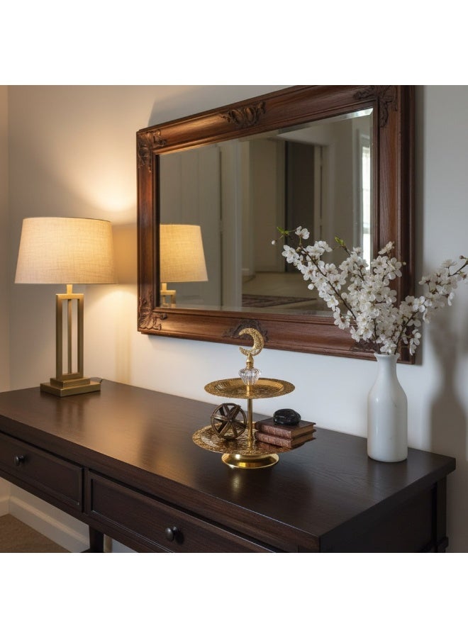 Luxury 2-Tier Golden Serving Stand Embossed Floral Design with Crystal Crescent Topper - Image 5