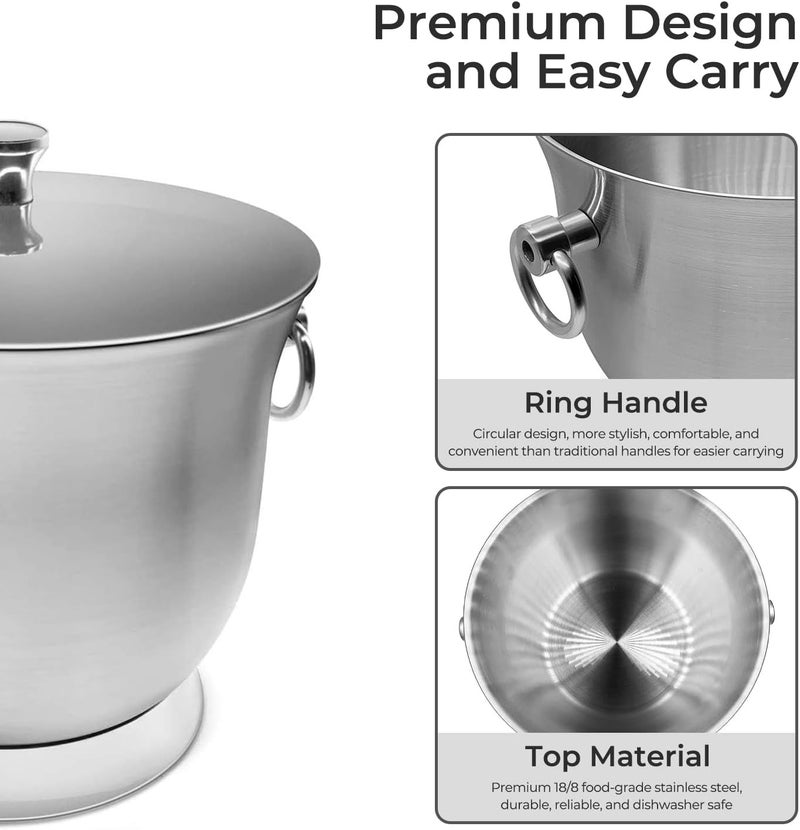 Fortune Candy KSA stocked goods Insulated Ice Bucket, 3.3 L, Double Walled 18/8 Stainless Steel Ice Bucket with Ice Tongs and Lid Safe silicone build - Image 5