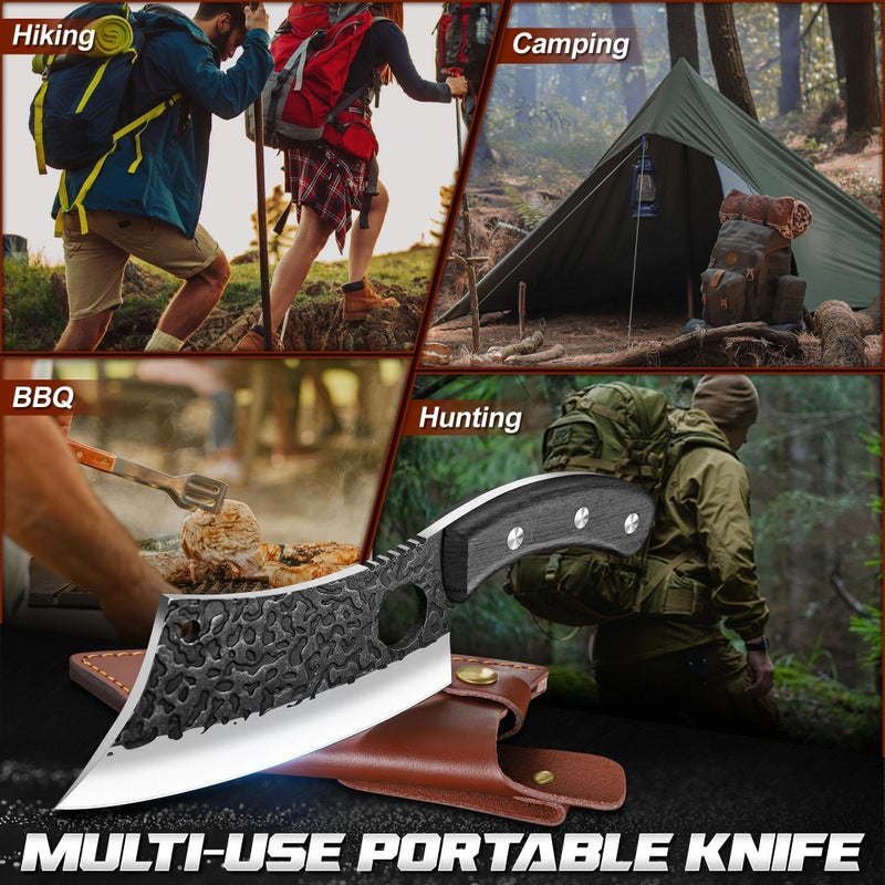 ROCOCO Meat Cleaver Butcher Knife - Sharp Full Tang Knife with Sheath for Home Outdoor BBQ Camping Mother Father Gift Idea Men Black 6.3" - Image 2