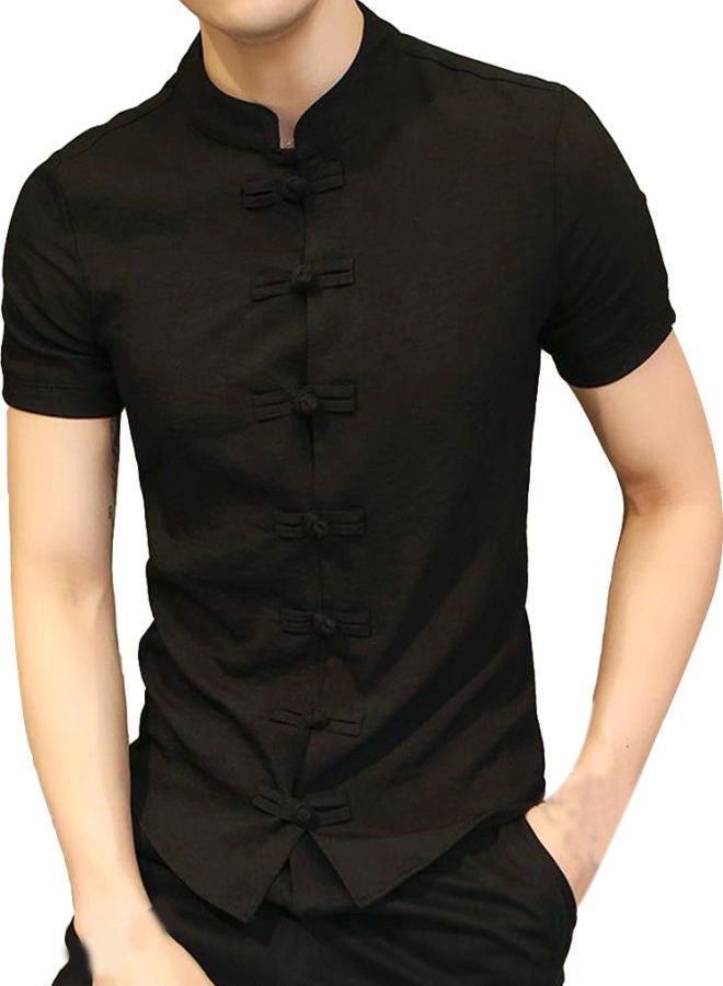 NIBEMINENT Tang Short Sleeve Kung Fu Shirt Black 