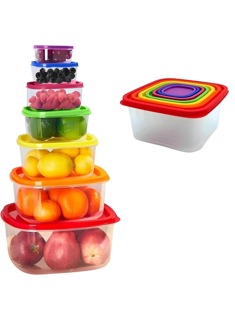 أوعية تخزين بلاستيكية بأغطية، أوعية مطبخ سريعة الوصول لتخزين الطعام، تصميم محكم الغلق قابل للتكديس لتوفير المساحة، آمنة للاستخدام في غسالة الأطباق والميكروويف والفريزر، متعددة الألوان، عبوة من 7 قطع - Image 1