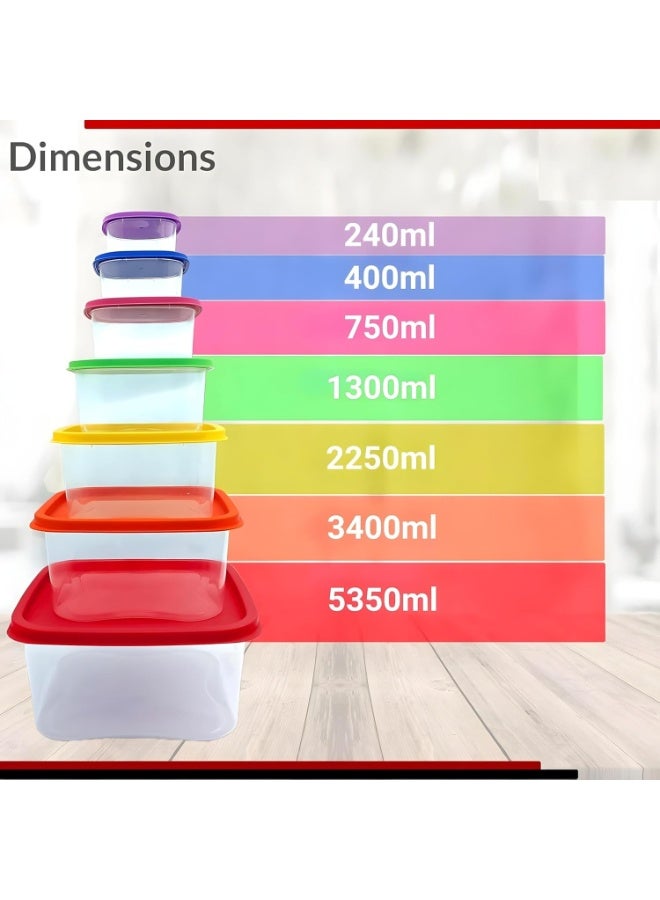 أوعية تخزين بلاستيكية بأغطية، أوعية مطبخ سريعة الوصول لتخزين الطعام، تصميم محكم الغلق قابل للتكديس لتوفير المساحة، آمنة للاستخدام في غسالة الأطباق والميكروويف والفريزر، متعددة الألوان، عبوة من 7 قطع - Image 4