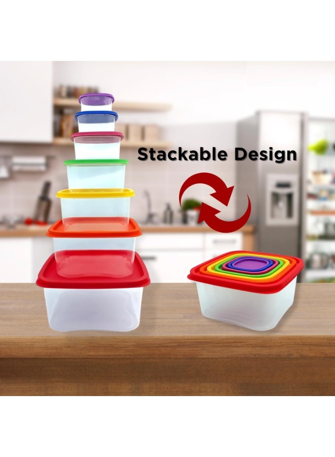 أوعية تخزين بلاستيكية بأغطية، أوعية مطبخ سريعة الوصول لتخزين الطعام، تصميم محكم الغلق قابل للتكديس لتوفير المساحة، آمنة للاستخدام في غسالة الأطباق والميكروويف والفريزر، متعددة الألوان، عبوة من 7 قطع - Image 5