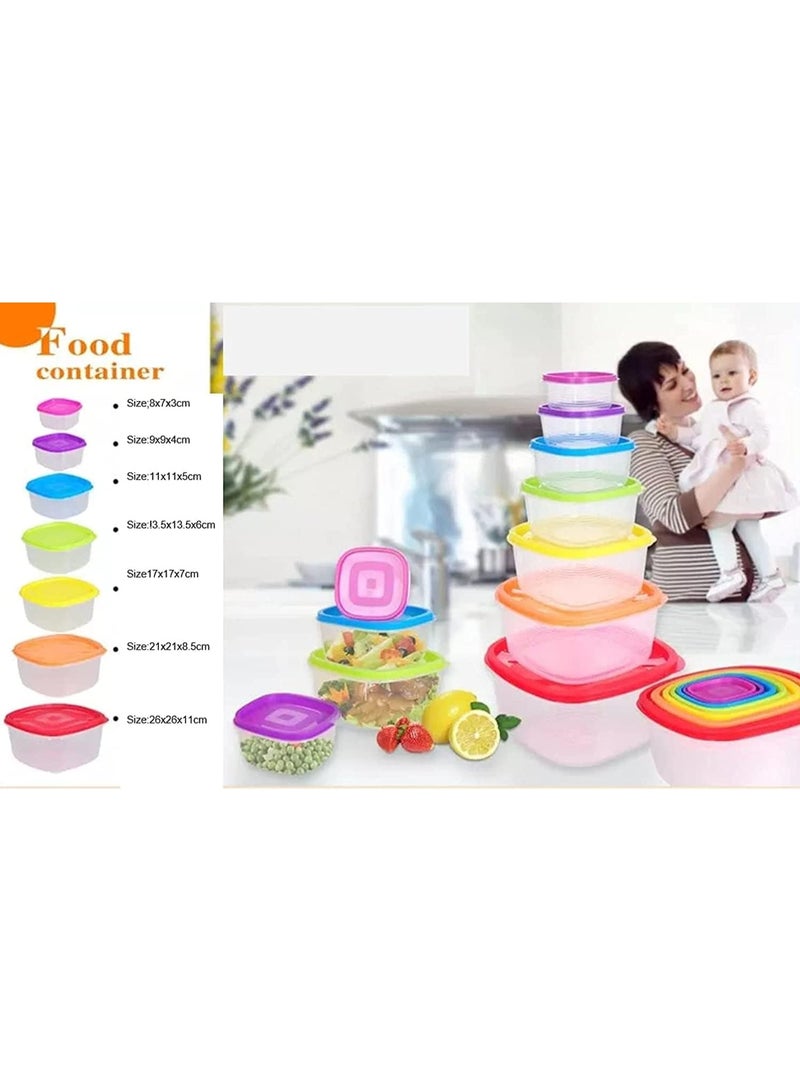 أوعية تخزين بلاستيكية بأغطية، أوعية مطبخ سريعة الوصول لتخزين الطعام، تصميم محكم الغلق قابل للتكديس لتوفير المساحة، آمنة للاستخدام في غسالة الأطباق والميكروويف والفريزر، متعددة الألوان، عبوة من 7 قطع - Image 3