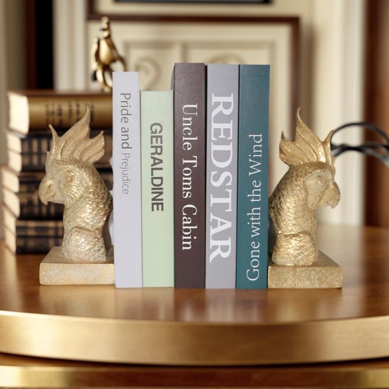 JOOMBE Golden Parrot Decorative Bookends,Set of 2 Cute Bird Animal Sculpture Book Ends to Hold Hevay Duty Books,Unique Resin Statues Book Stopper for Home Office Desk Bookshelf Decor - Image 4
