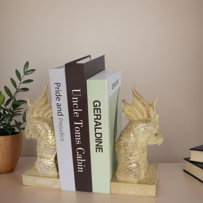 JOOMBE Golden Parrot Decorative Bookends,Set of 2 Cute Bird Animal Sculpture Book Ends to Hold Hevay Duty Books,Unique Resin Statues Book Stopper for Home Office Desk Bookshelf Decor - Image 5