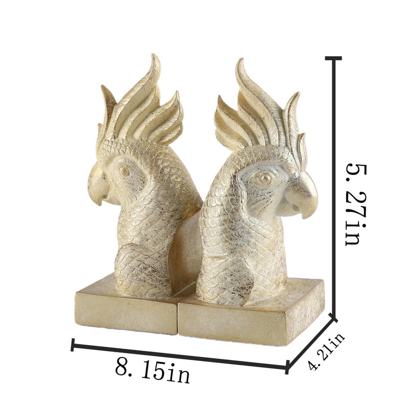 JOOMBE Golden Parrot Decorative Bookends,Set of 2 Cute Bird Animal Sculpture Book Ends to Hold Hevay Duty Books,Unique Resin Statues Book Stopper for Home Office Desk Bookshelf Decor - Image 3