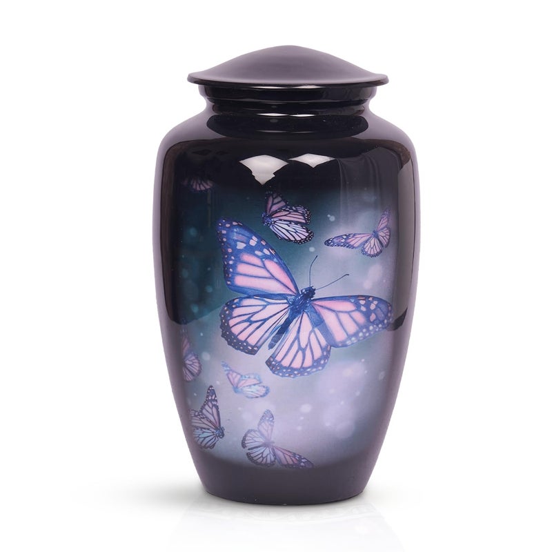 HLC Lovely Butterfly Black Finish Cremation Urn for Human Ashes  Funeral Urn Handcrafted  Affordable Urn for Ashes Adult 200 lbs  105 x 6  Cremation Urn