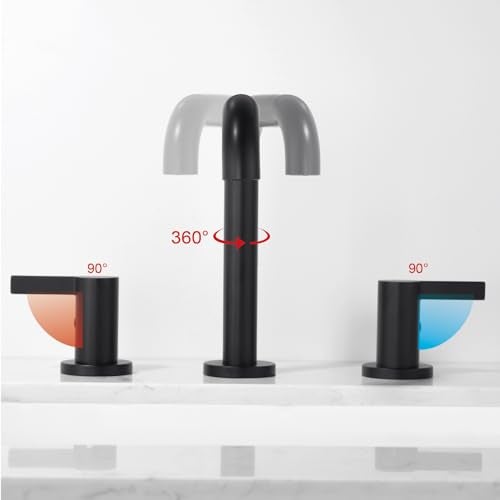 RKF Bathroom Faucets for Sink 3 Hole Black 8 Inch Widespread Bathroom Sink Faucet with Drain Bouble Lever Handle Faucet Vanity CWF028-MB - Image 4