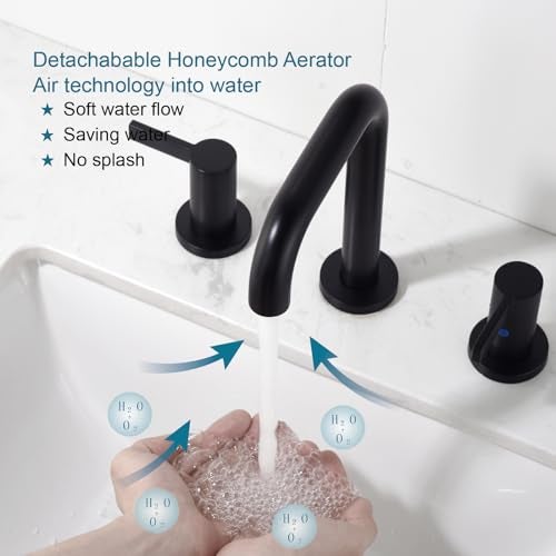 RKF Bathroom Faucets for Sink 3 Hole Black 8 Inch Widespread Bathroom Sink Faucet with Drain Bouble Lever Handle Faucet Vanity CWF028-MB - Image 2