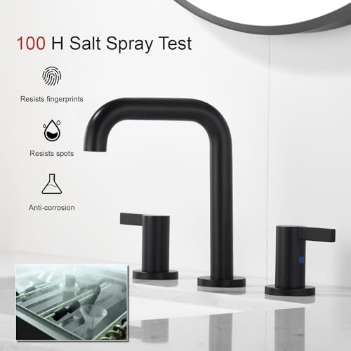 RKF Bathroom Faucets for Sink 3 Hole Black 8 Inch Widespread Bathroom Sink Faucet with Drain Bouble Lever Handle Faucet Vanity CWF028-MB - Image 5